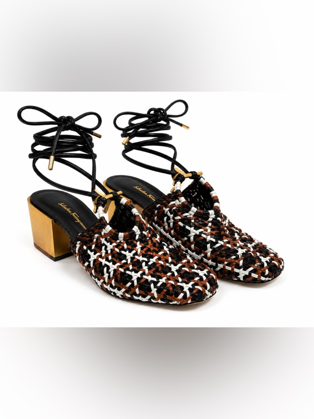 Salvatore Ferragamo Interwoven Laino Mules Black Leather